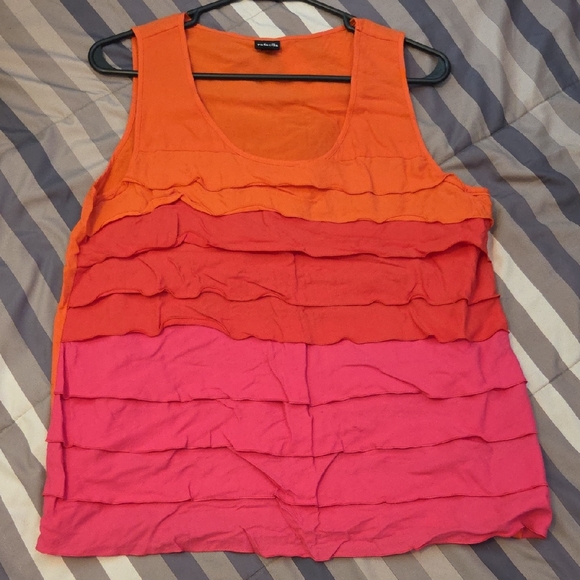 Rafaella Tops - Rafaella Orange and Pink Layered Tank Top